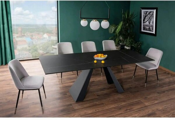 Masa extensibila SALVADORE CERAMIC, negru mat cu efect de marmura, sti