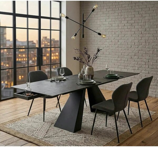 Masa extensibila SALVADORE CERAMIC, gri/negru mat, sticla securizata/c