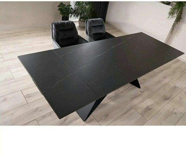 Masa extensibila SALVADORE CERAMIC, negru mat cu efect de marmura, sti