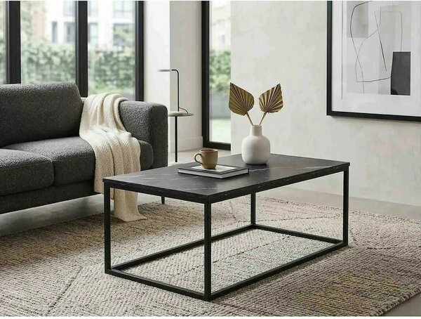 Masuta ROSSI A, negru cu efect de marmura/negru, PAL melaminat/metal
