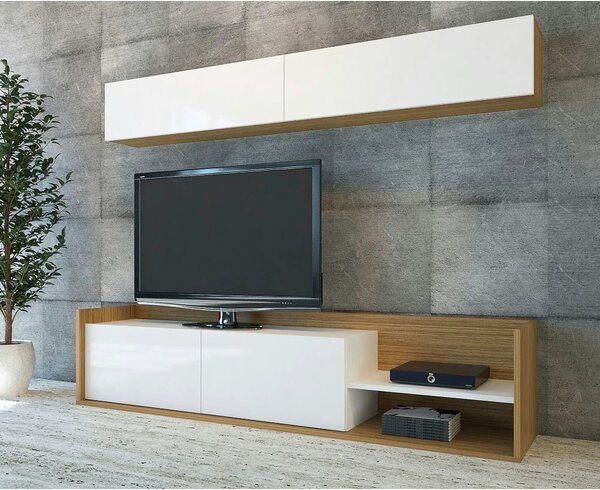 Mobilier living KALE, alb/stejar, PAL melaminat, 2 piese