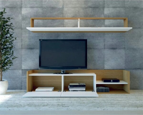 Mobilier living KALE, alb/stejar, PAL melaminat, 2 piese