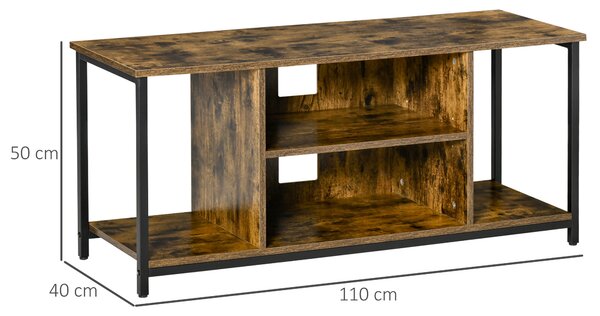 Dulap TV pana la 55'' cu Rafturi Deschise Scund pentru Living in Stil Industrial, Lemn si Otel, Maro Rustic HOMCOM | Aosom Romania