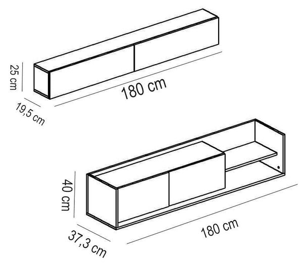 Mobilier living KALE, alb/stejar, PAL melaminat, 2 piese
