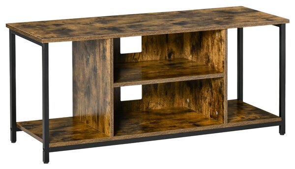 Dulap TV pana la 55'' cu Rafturi Deschise Scund pentru Living in Stil Industrial, Lemn si Otel, Maro Rustic HOMCOM | Aosom Romania