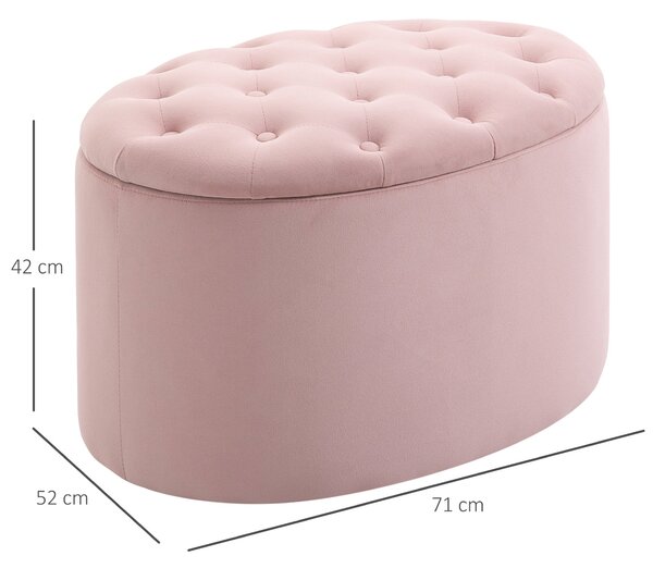 Puf HOMCOM Container cu Capac Matlasat, Suport Picioare Catifea Oval, Mobilier Living Dormitor, Roz | Aosom Romania