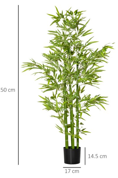 HOMCOM Planta Artificiala de Bambus 150 cm cu Ghveci Inclus, Planta Artificiala cu Aspect Realist pentru Interior si Exterior | Aosom Romania