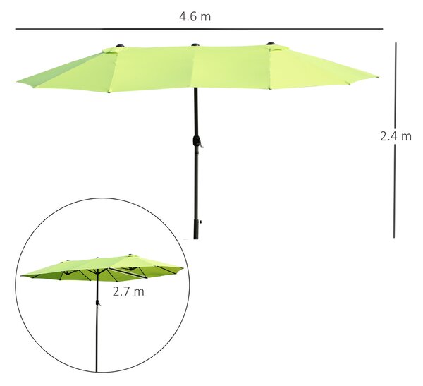 Outsunny Umbrelă de Grădină Verde Deschis cu Manivelă din Oțel și Poliester 460x270x240cm | Aosom Romania