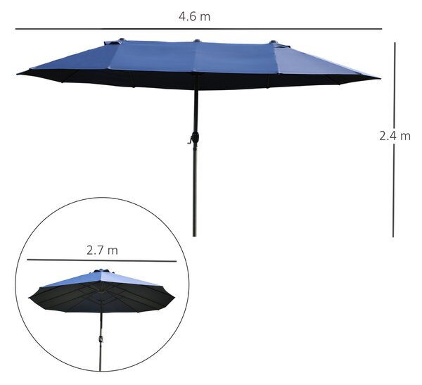 Outsunny Umbrelă de Grădină Albastră cu Manivelă din Oțel și Poliester 460x270x240cm | Aosom Romania