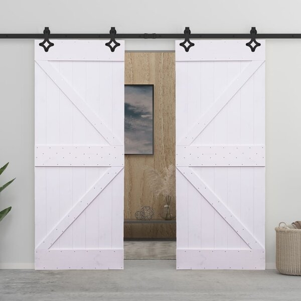 Ușă glisantă cu set feronerie, alb, 80x210 cm, lemn masiv pin