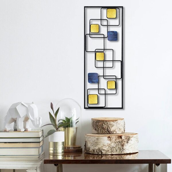Decoratiune perete ART INFINITE, galben/albastru/negru, metal, 28x5x74