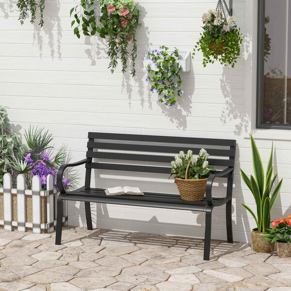 Outsunny Banca de gradina scaun de gradina din metal 2 locuri impermeabila neagra 127 x 62 x 82cm