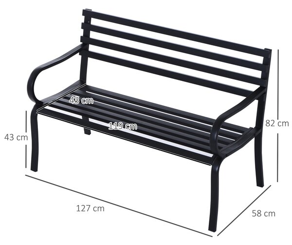 Outsunny Banca de gradina scaun de gradina din metal 2 locuri impermeabila neagra 127 x 62 x 82cm