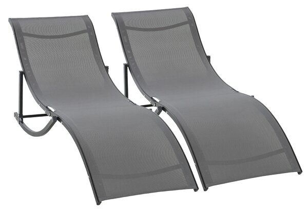 Outsunny Set 2 Sezlonguri Pliabile pentru Plajă sau Grădină, din Aluminiu și Textilen, Gri Închis, 61x165x63cm, Confortabile | Aosom Romania