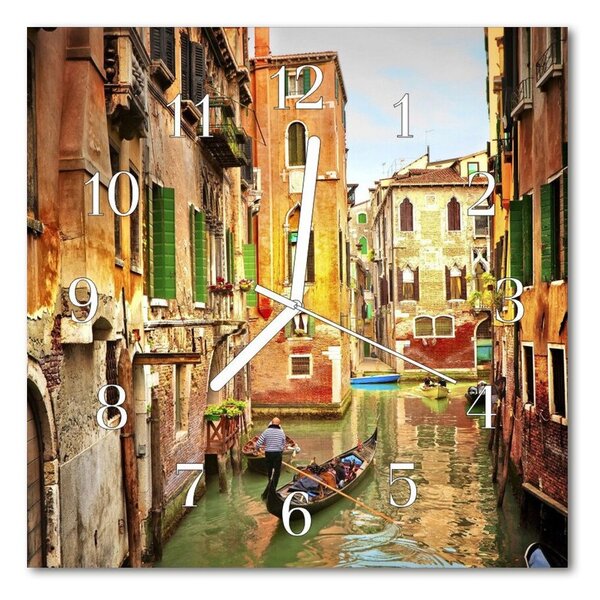 Ceas de perete din sticla pătrat Veneția barca orașului multi-colorat