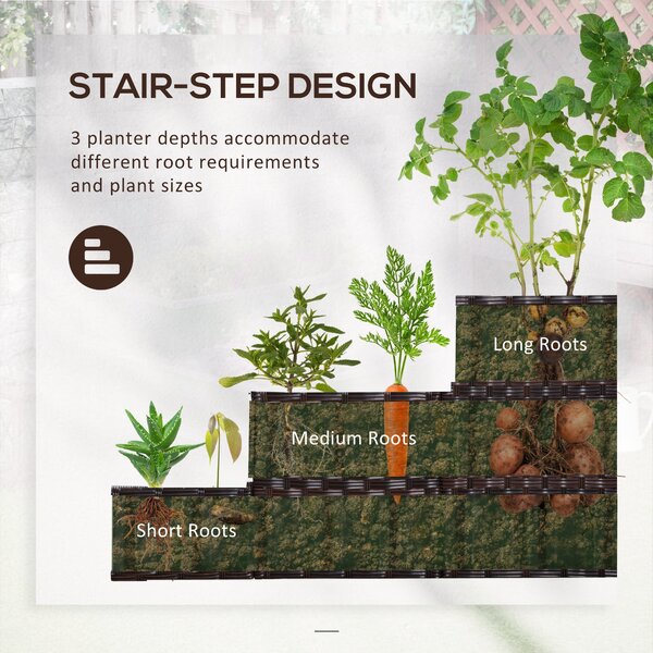 Pat de Gradina Inaltat Outsunny cu 3 Niveluri, Jardiniera din Ratan Sintetic, 120x120x40cm, Gri | Aosom Romania