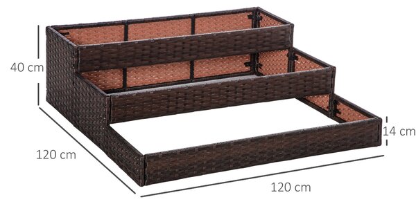 Pat de Gradina Inaltat Outsunny cu 3 Niveluri, Jardiniera din Ratan Sintetic, 120x120x40cm, Gri | Aosom Romania