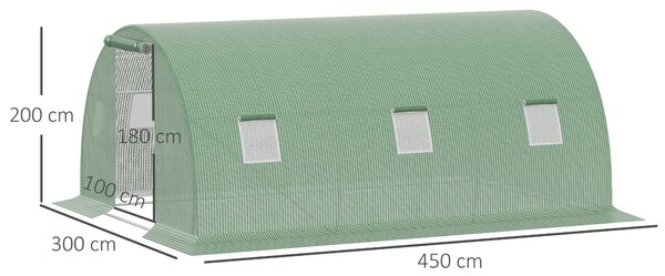 Outsunny Seră Tunel Mare pentru Plante, Copertină PE, Ușă cu Fermoar și 6 Ferestre, 450x300x200 cm, Verde | Aosom Romania