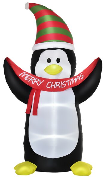 HOMCOM Pinguin gonflabil gigant 243cm, decoratiune pentru Craciun gonflabila pentru interior si exterior cu lumini LED | AOSOM RO