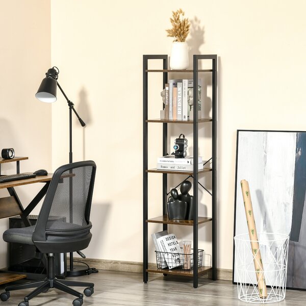 Bibliotecă Stil Industrial HOMCOM cu 5 Rafturi, Mobilier din Lemn și Oțel, Ideal pentru Casă, Birou și Studio, Design Rustic, Maro | Aosom Romania