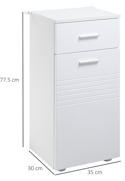 Kleankin Mobilier Baie cu Sertar și Dulap, 1 Ușă, Design Multifuncțional, Lemn, 35x30x77.5 cm, Alb | Aosom Romania