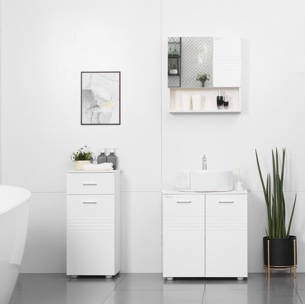 Kleankin Mobilier Baie cu Sertar și Dulap, 1 Ușă, Design Multifuncțional, Lemn, 35x30x77.5 cm, Alb | Aosom Romania