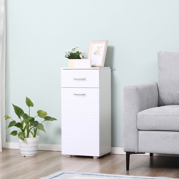 Kleankin Mobilier Baie cu Sertar și Dulap, 1 Ușă, Design Multifuncțional, Lemn, 35x30x77.5 cm, Alb | Aosom Romania