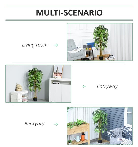 Outsunny Bambus Artificial Inaltime 150cm cu Ghiveci, Planta Artificiala Decor cu Efect Realist pentruCasa, Gradina, Birou, Verde | Aosom Romania