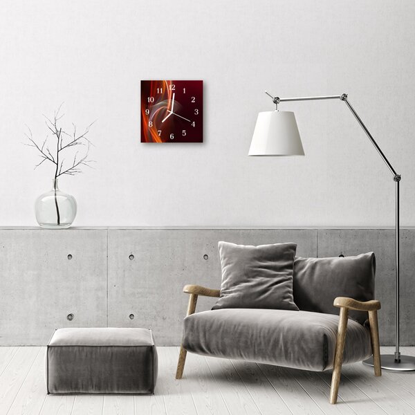Ceas de perete din sticla pătrat Abstract Lines Art Red, Orange