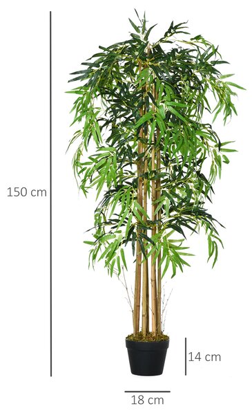 Outsunny Bambus Artificial Inaltime 150cm cu Ghiveci, Planta Artificiala Decor cu Efect Realist pentruCasa, Gradina, Birou, Verde | Aosom Romania