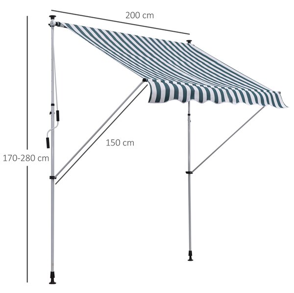 Outsunny Copertina Retractabilă pentru Terasă și Grădină, Rulou cu Manivelă, Design Modern, Alb și Verde, 200x150 cm | Aosom Romania