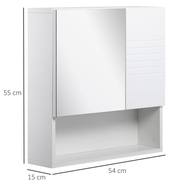 Kleankin Dulapior de Baie cu Oglindă Suspendat, Rafturi Reglabile, Design Compact, 54x15x55cm, Alb | Aosom Romania