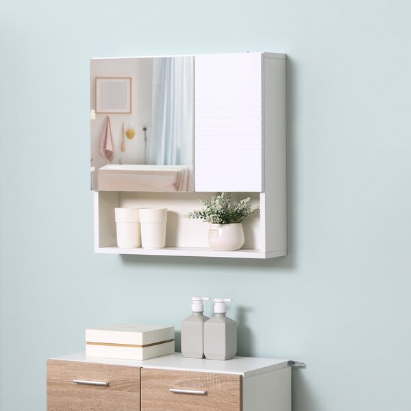 Kleankin Dulapior de Baie cu Oglindă Suspendat, Rafturi Reglabile, Design Compact, 54x15x55cm, Alb | Aosom Romania