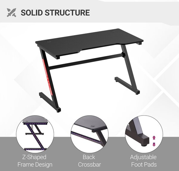 HOMCOM Masa de Birou Gaming pentru Camera sau Birou, cu 2 Orificii pentru Cabluri, din Metal și MDF, 120x60x73cm, Negru | Aosom Romania