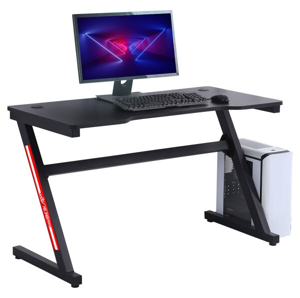 HOMCOM Masa de Birou Gaming pentru Camera sau Birou, cu 2 Orificii pentru Cabluri, din Metal și MDF, 120x60x73cm, Negru | Aosom Romania
