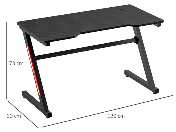 HOMCOM Masa de Birou Gaming pentru Camera sau Birou, cu 2 Orificii pentru Cabluri, din Metal și MDF, 120x60x73cm, Negru | Aosom Romania