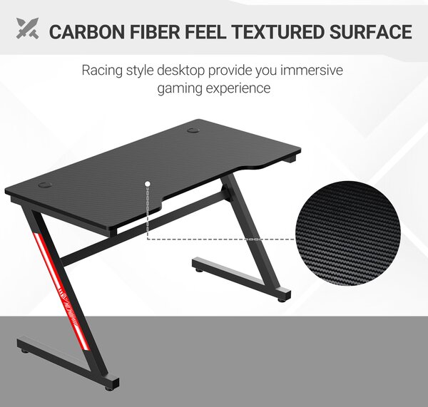 HOMCOM Masa de Birou Gaming pentru Camera sau Birou, cu 2 Orificii pentru Cabluri, din Metal și MDF, 120x60x73cm, Negru | Aosom Romania