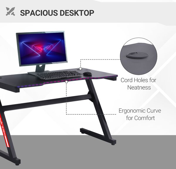 HOMCOM Masa de Birou Gaming pentru Camera sau Birou, cu 2 Orificii pentru Cabluri, din Metal și MDF, 120x60x73cm, Negru | Aosom Romania