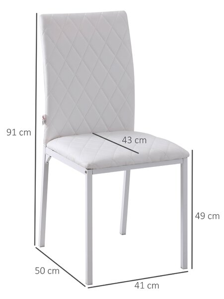HOMCOM Scaune Sufragerie 4piese, cu Design Modern și Imitație de Piele, 41x50x92 cm, Alb | Aosom Romania