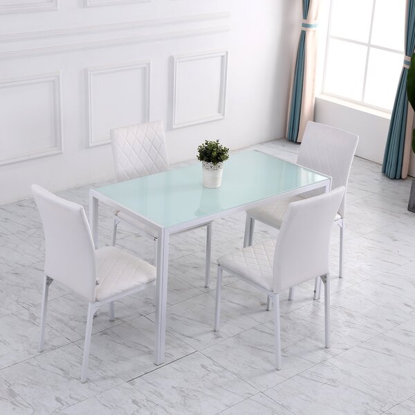 HOMCOM Scaune Sufragerie 4piese, cu Design Modern și Imitație de Piele, 41x50x92 cm, Alb | Aosom Romania