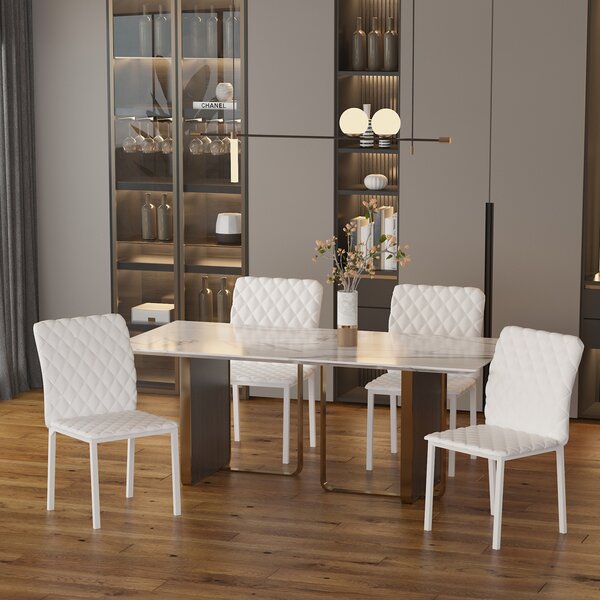 HOMCOM Scaune Sufragerie 4piese, cu Design Modern și Imitație de Piele, 41x50x92 cm, Alb | Aosom Romania
