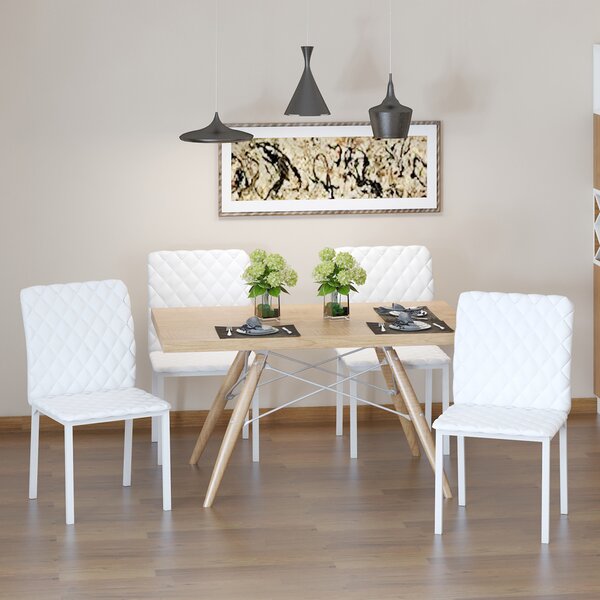 HOMCOM Scaune Sufragerie 4piese, cu Design Modern și Imitație de Piele, 41x50x92 cm, Alb | Aosom Romania