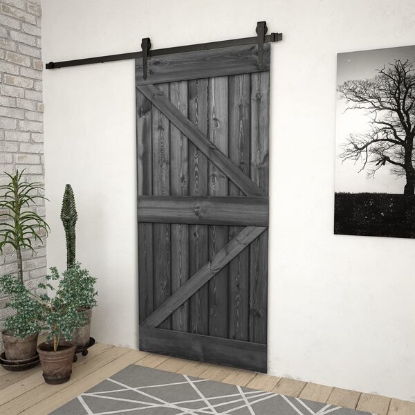 Ușă, negru, 80x210 cm, lemn masiv de pin