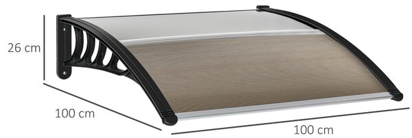 Outsunny Copertină Policarbonat Aluminiu 100x100cm pentru Uși Ferestre Exterior Montaj Ușor Maro | Aosom Romania