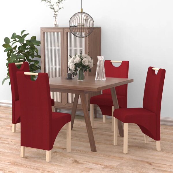 Scaune de masă, 4 buc., roșu vin, material textil