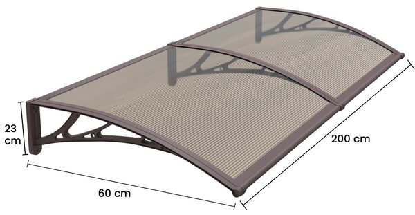 Copertină PREMIUM 200x60 cm, placă 6 mm dintr-o bucată – Maro/Bronz