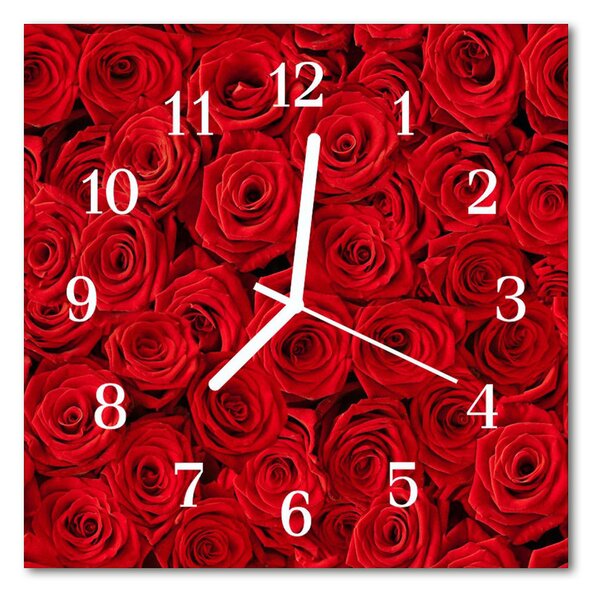 Ceas de perete din sticla pătrat Trandafiri Flori & Plante Red