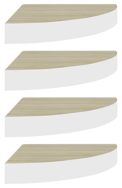 Rafturi de perete de colț 4 buc. stejar și alb 25x25x3,8cm MDF