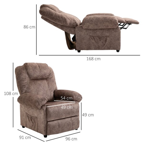 HOMCOM Fotoliu Relax Inclinabil Manual din Material textil, Fotoliu reclinabil cu Suport pentru Picioare Extensibila si Buzunar Lateral, Maro