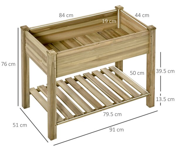 Outsunny Jardinieră Inălțată din Lemn cu Raft Inferior, Ideală pentru Grădină și Balcon, Suport pentru Plante, 91x51x76 cm | Aosom Romania
